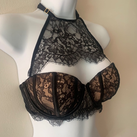 Victoria’s Secret Black Lace Very Sexy Unlined Balconet Bra High Neck - 36C - Picture 4 of 5